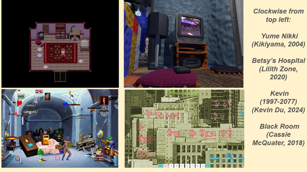 Screenshots from Yume Nikki, Betsy's Hospital, Kevin (1997-2077) and Black Room